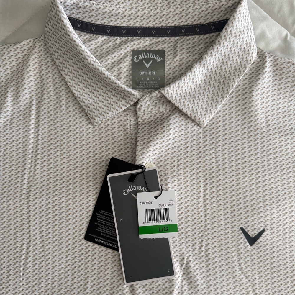 New Men’s Callaway Opti Dri Golf Polo Shirt Silver Birch (Beige/ Grey) Large NWT